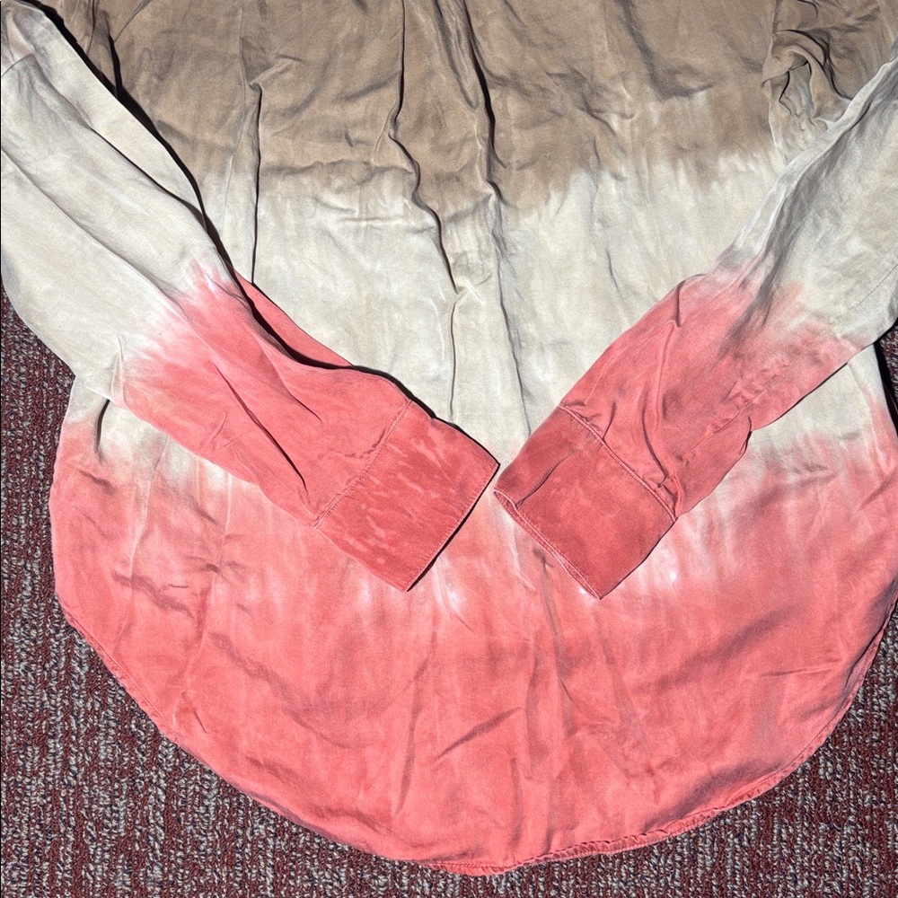 Cloth & Stone for Anthropologie brown/coral dip dye loose fit long sleeve blouse - Picture 11 of 14
